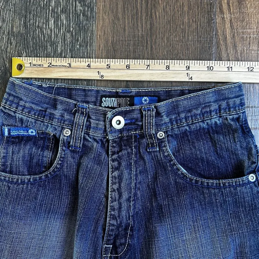 Southpole Boys Size 8 Baggy Jeans Y2K Embroidered Pockets Denim Streetwear